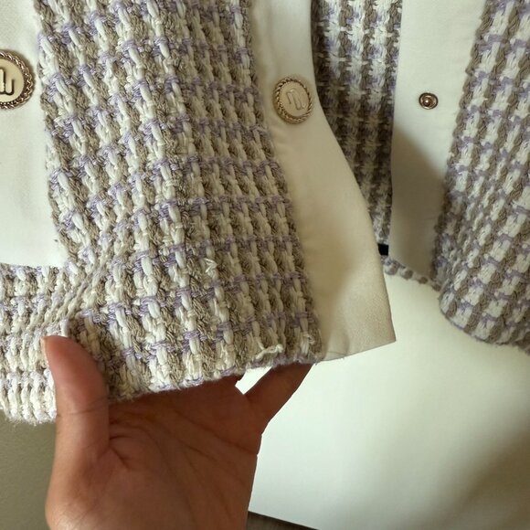 Maje Vido Lavender White Ecru Parme Tweed Jacket Cardigan 36 / S - Picture 9 of 12